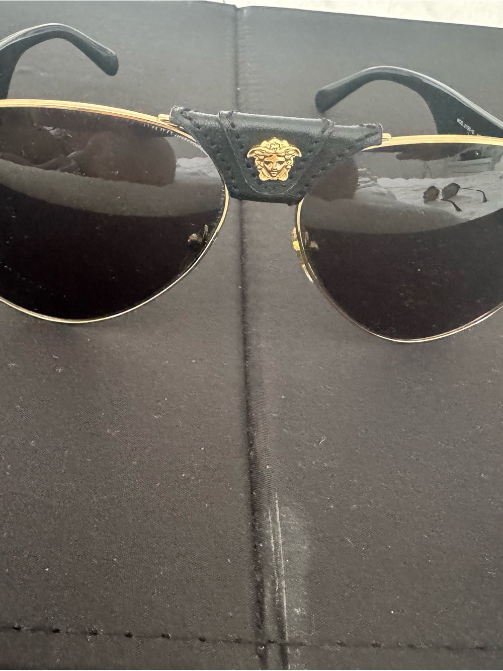 Versace Black and Gold Pilot Sunglasses with Medusa Crest